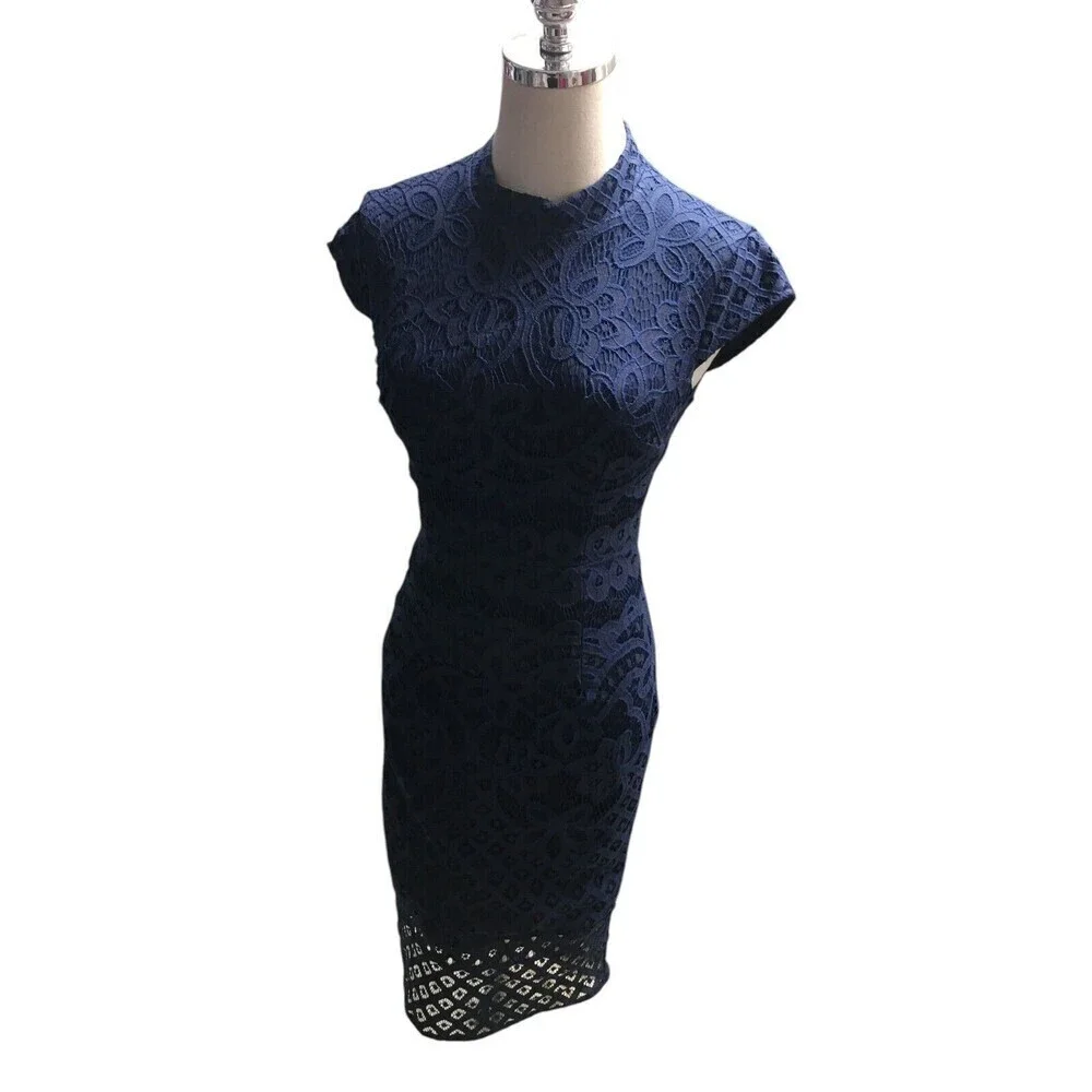 Baltic Born Dress Women's Size XS Blue Sleeveless Lace Look - Picture 3 of 7